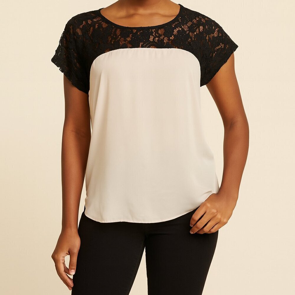 Anthropologie Maeve Lace Top XS Cream Black Penumbra High Low